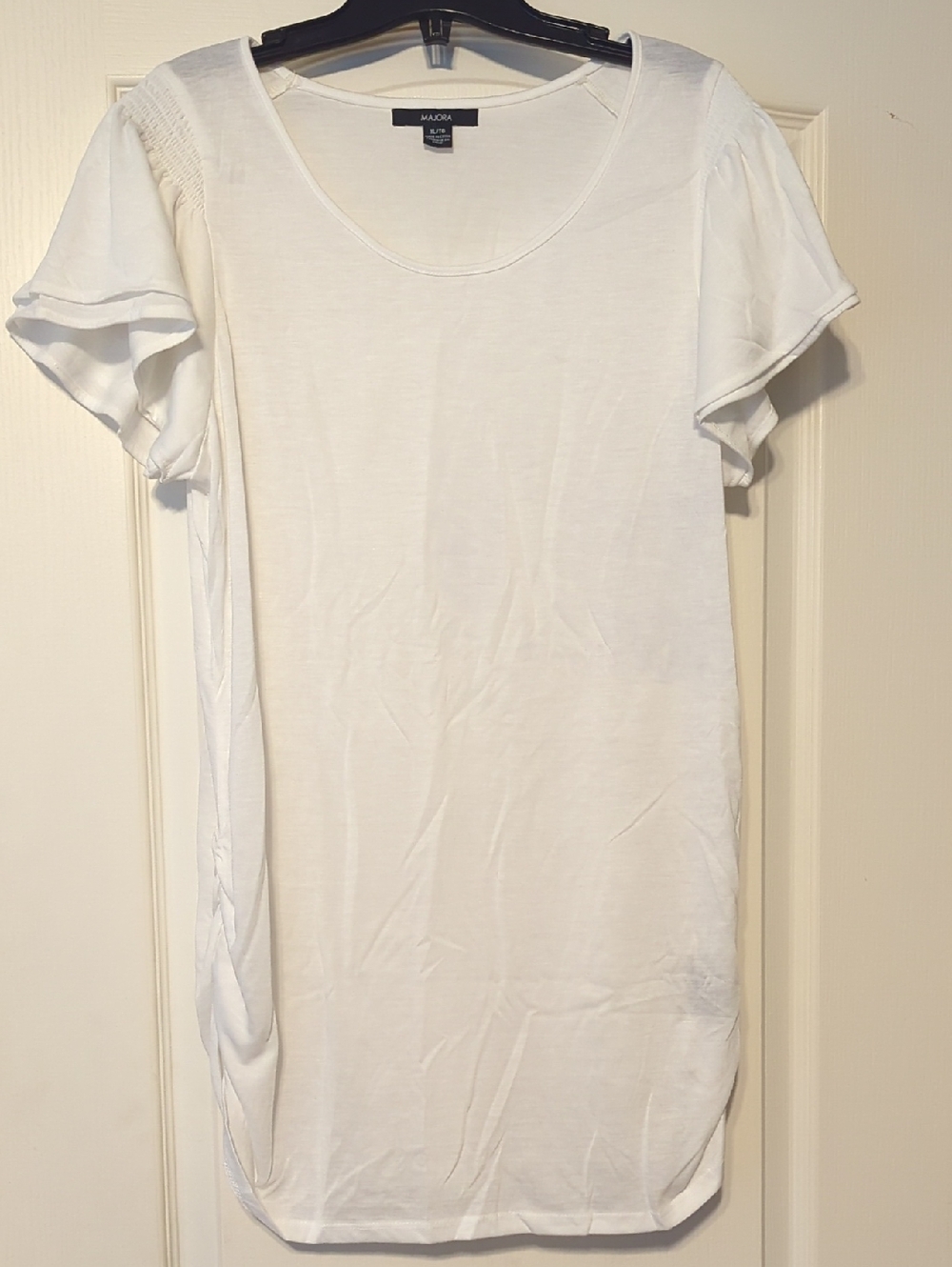 MAJORA White Scoop Neck Flutter Sleeve Tunic